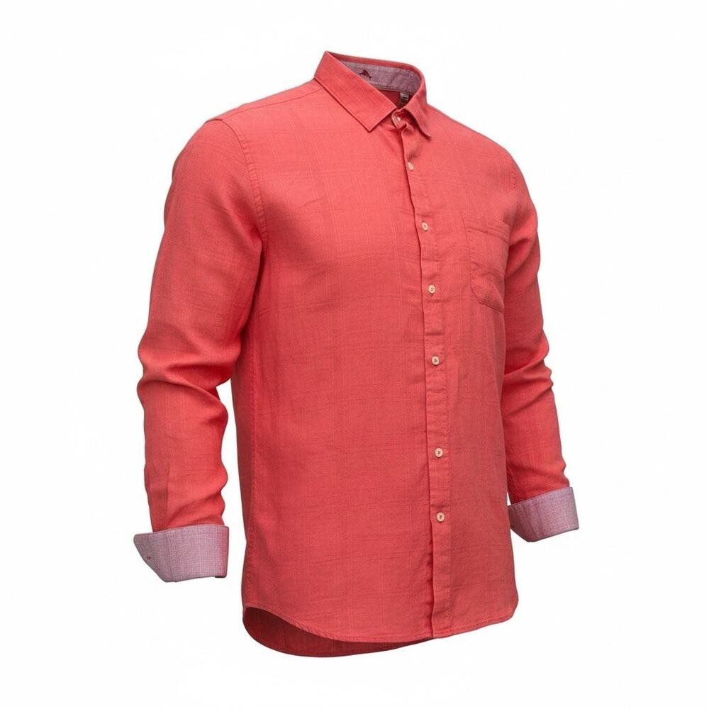Tommy Bahama Pink Button Down Long Sleeve Linen Blend Shirt Mens Size Large